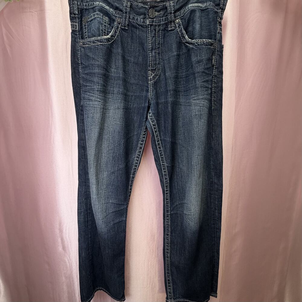 Silver Jeans Mens 34x30 Blue Hunter Boot Cut Dark Wash‎ Denim